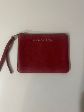 Aimee Kestenberg Red Leather Pouch Wallet Makeup Bag Top Zip Small Purse Clutch